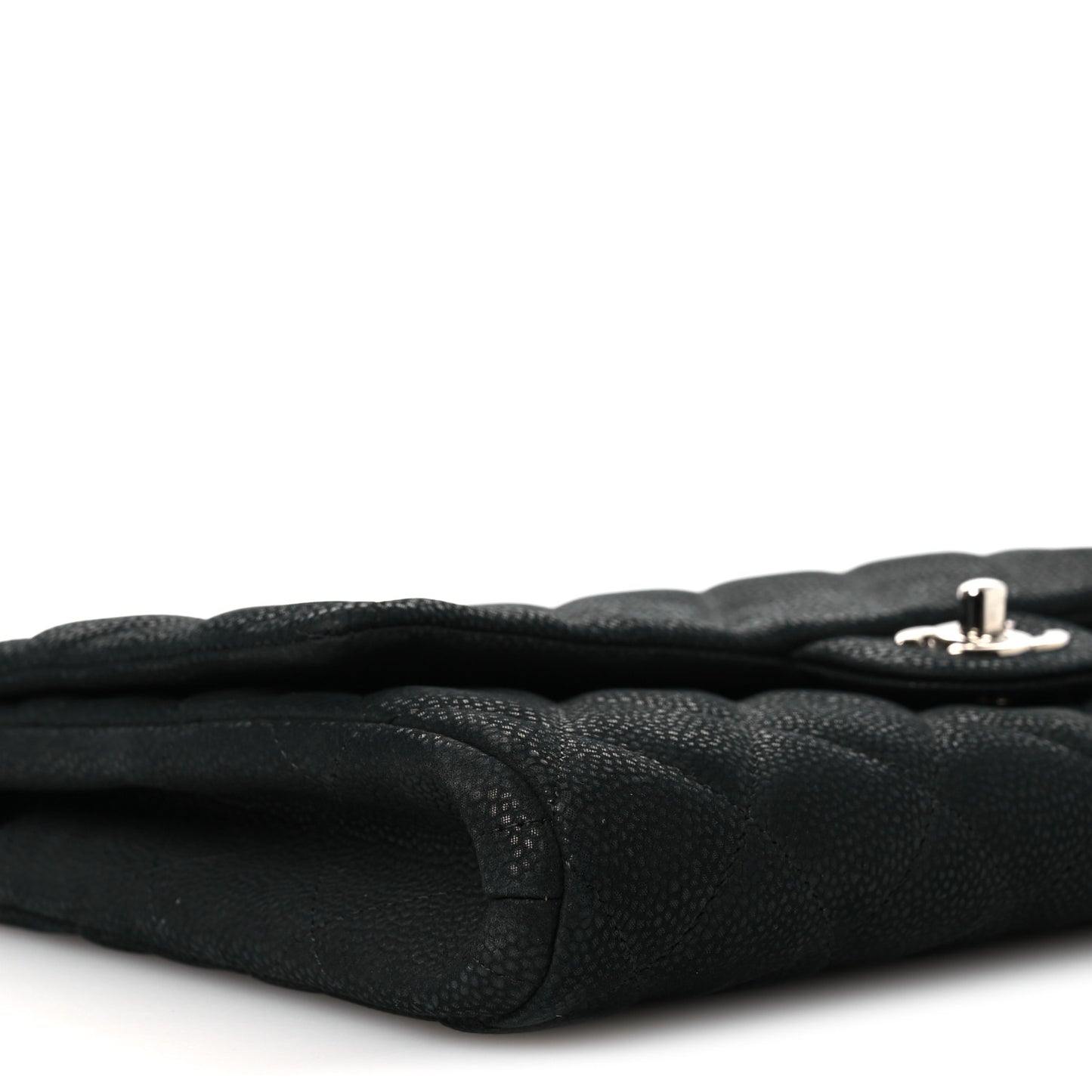 Iridescent Caviar Quilted Clutch With Chain Flap Black