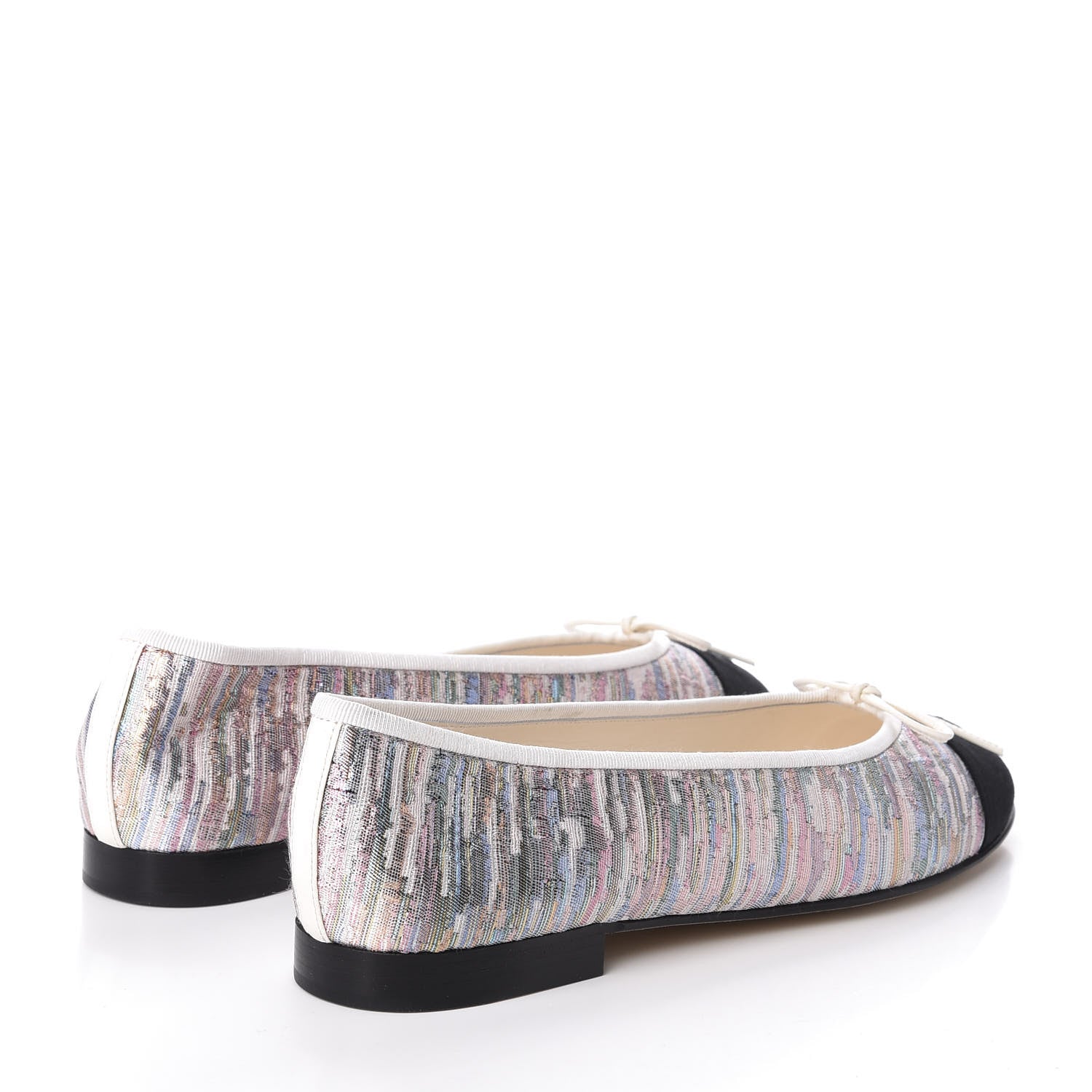 Chanel Sequin Grosgrain Cap Toe Ballerina Flats 40.5 Black Multicolor 4 of 10