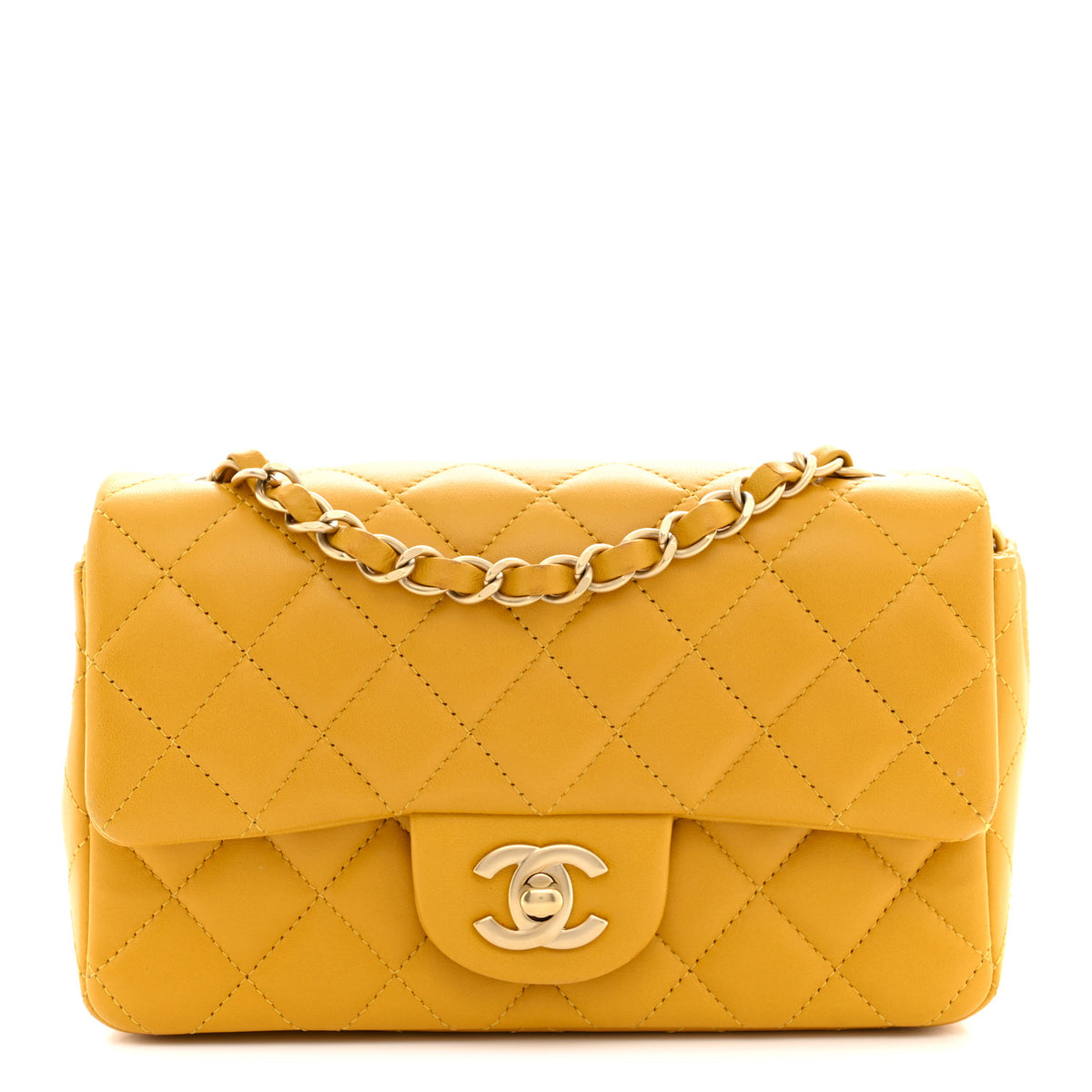 Lambskin Quilted Mini Rectangular Flap Yellow
