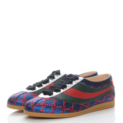 Gucci Lurex Calfskin Web GG Monogram Womens Falacer Sneakers 37 Iridescent Blue Iridescent Red Silver 3 of 11