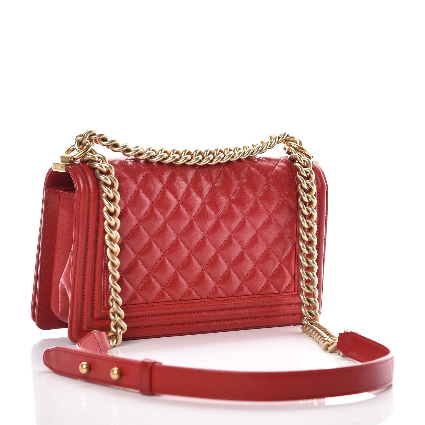 Lambskin Quilted Medium Boy Flap Red