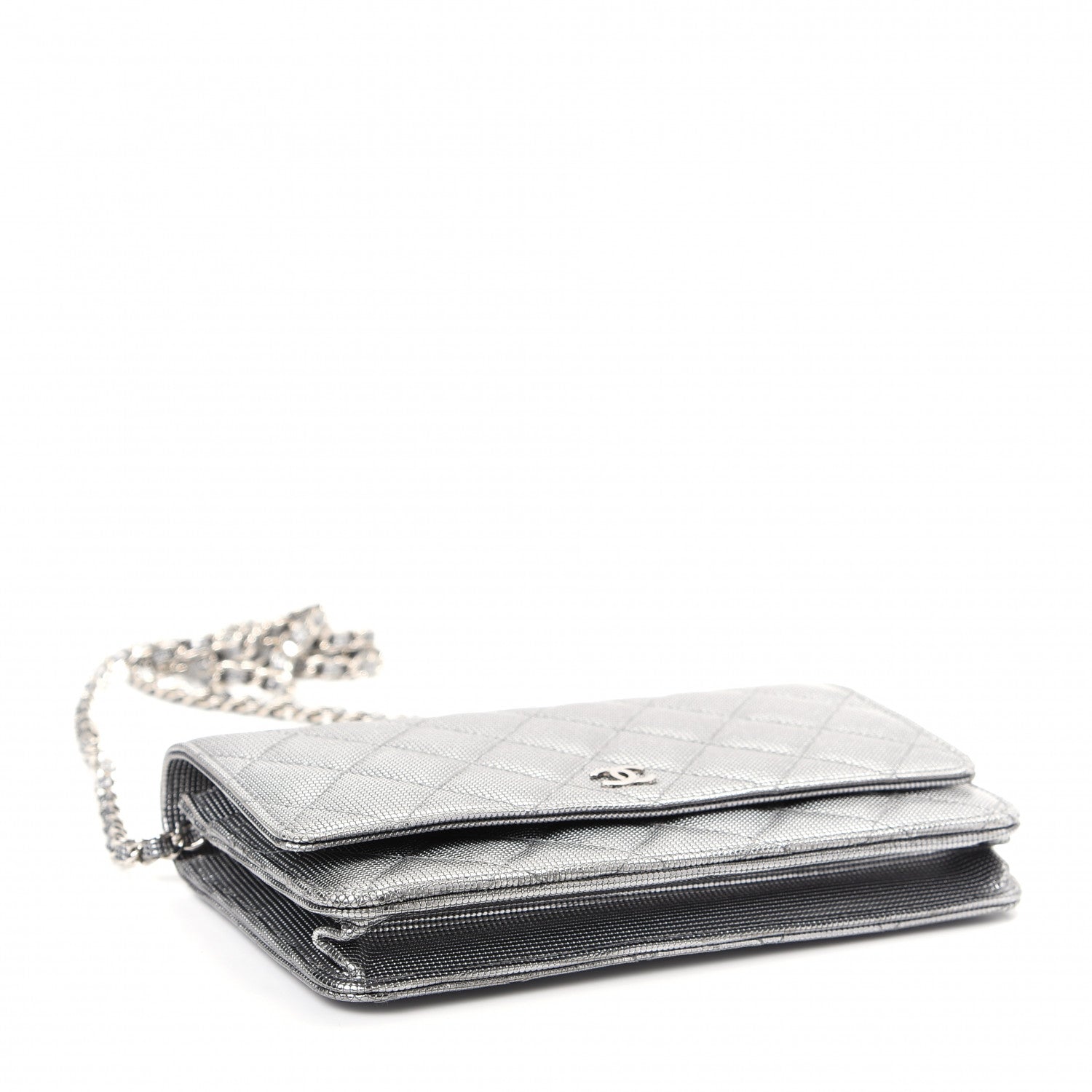 Chanel Metallic Calfskin Quilted Pixel Effect Wallet on Chain WOC Silver 4 of 10