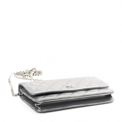 Chanel Metallic Calfskin Quilted Pixel Effect Wallet on Chain WOC Silver 4 of 10