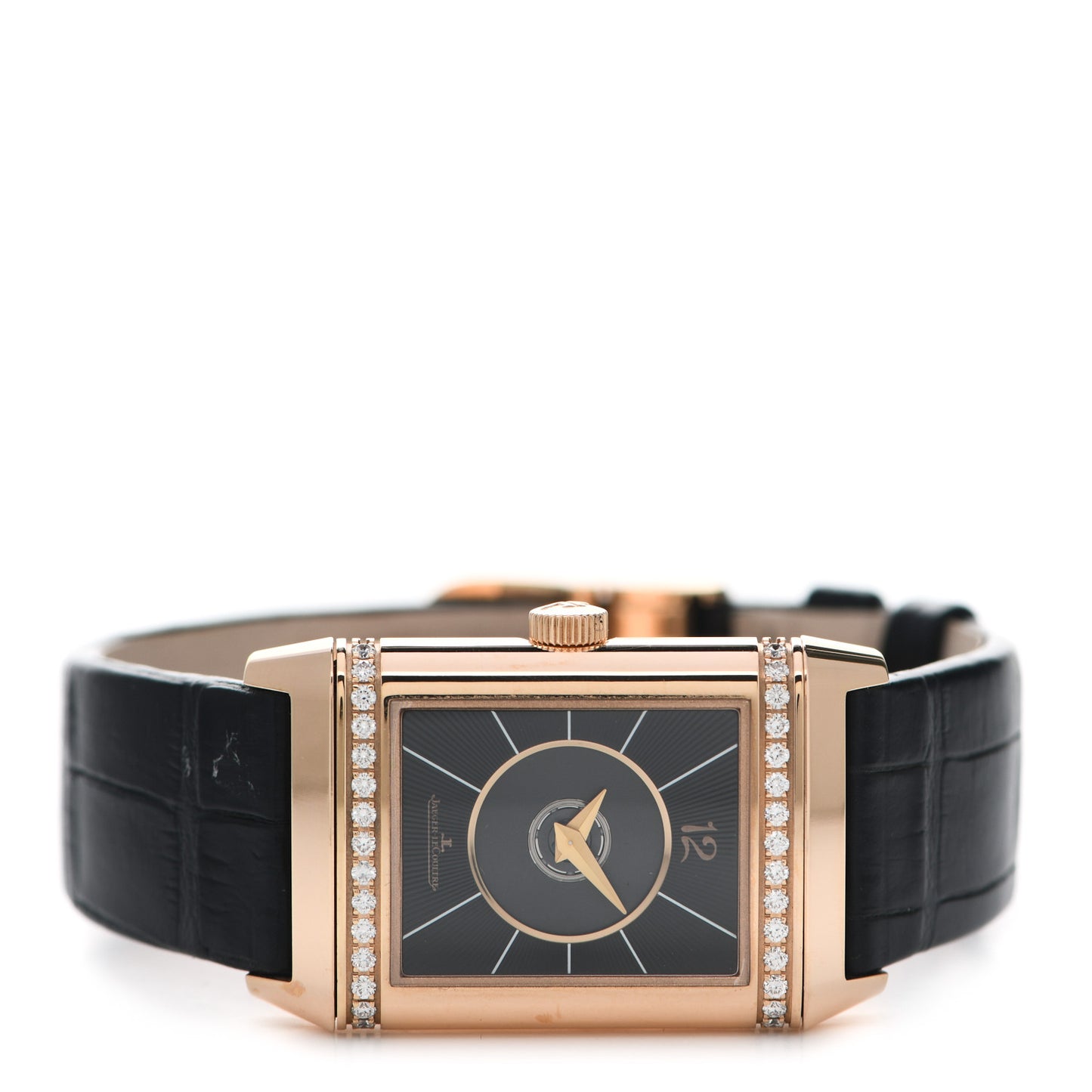 18K Rose Gold Alligator Diamond 24.4mm Reverso Classic Duetto Manual Winding Watch Q2572420