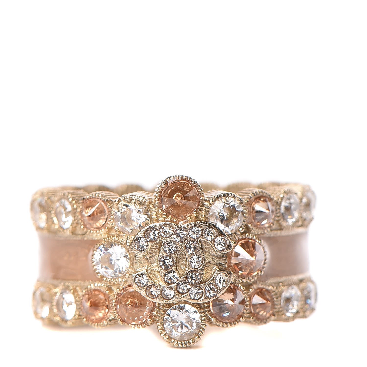 Chanel Crystal Enamel CC Ring 7 Gold 1 of 5