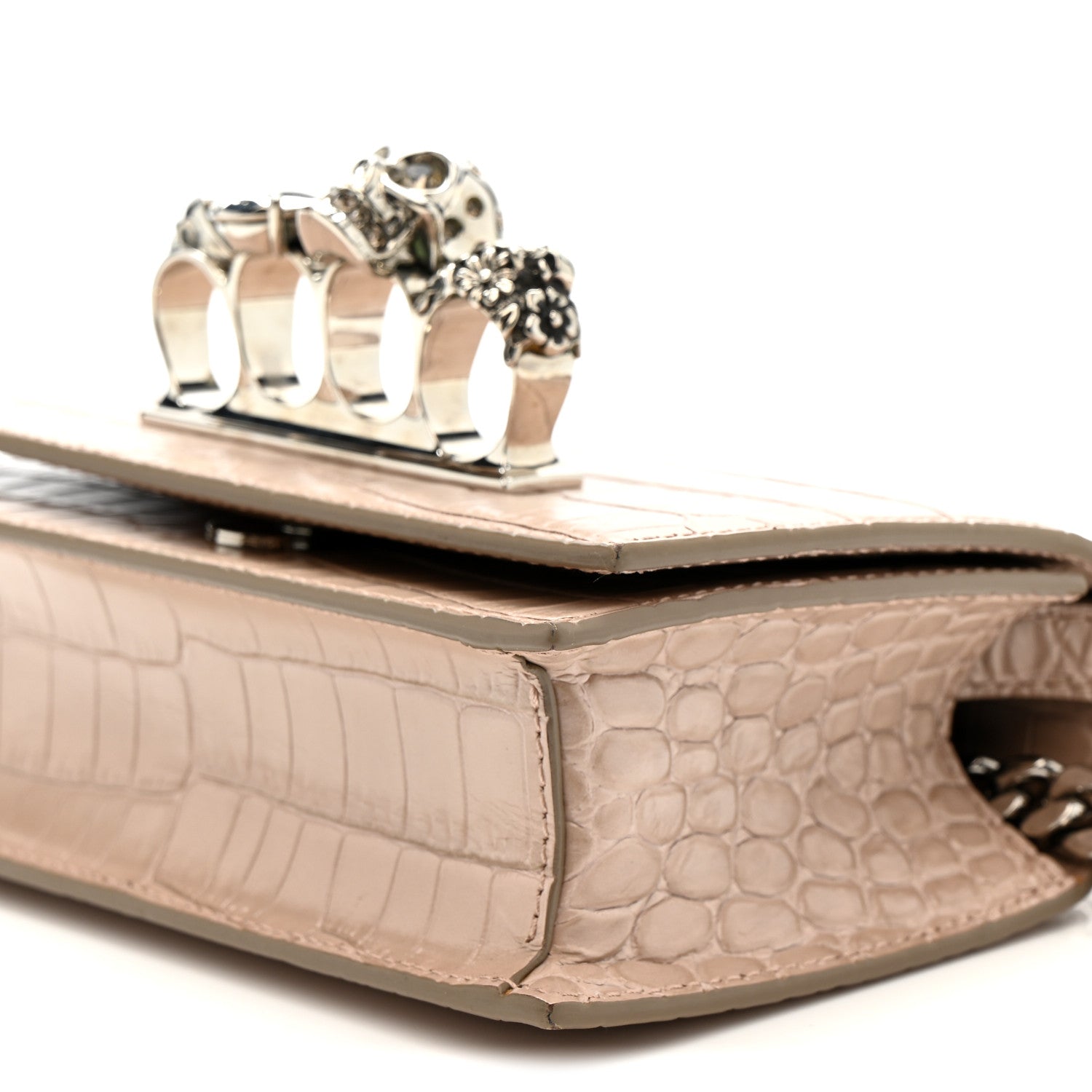 Alexander McQueen Calfskin Crocodile Embossed Mini Jeweled Satchel Sand 21 of 23