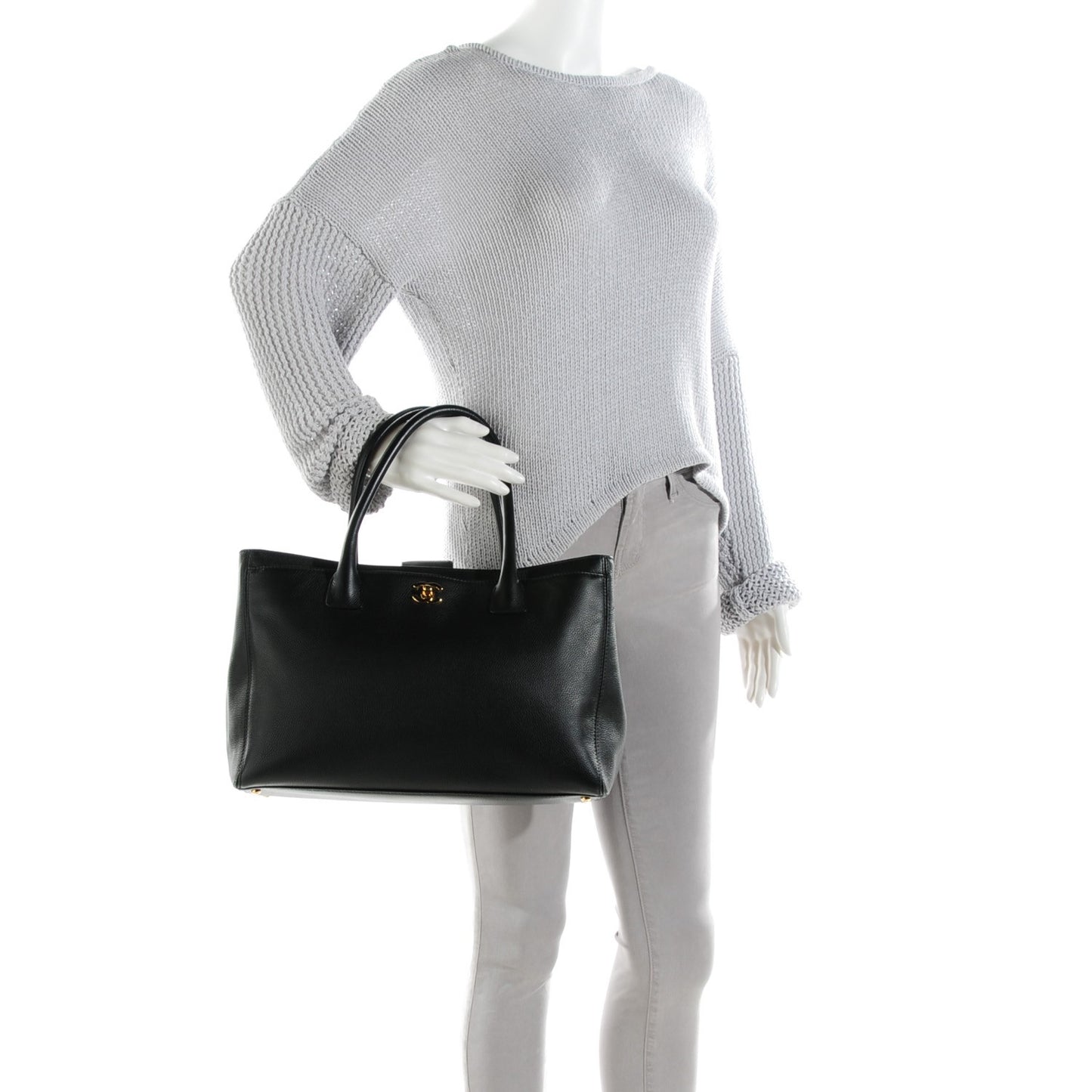 Calfskin Cerf Executive Shopper Tote Black