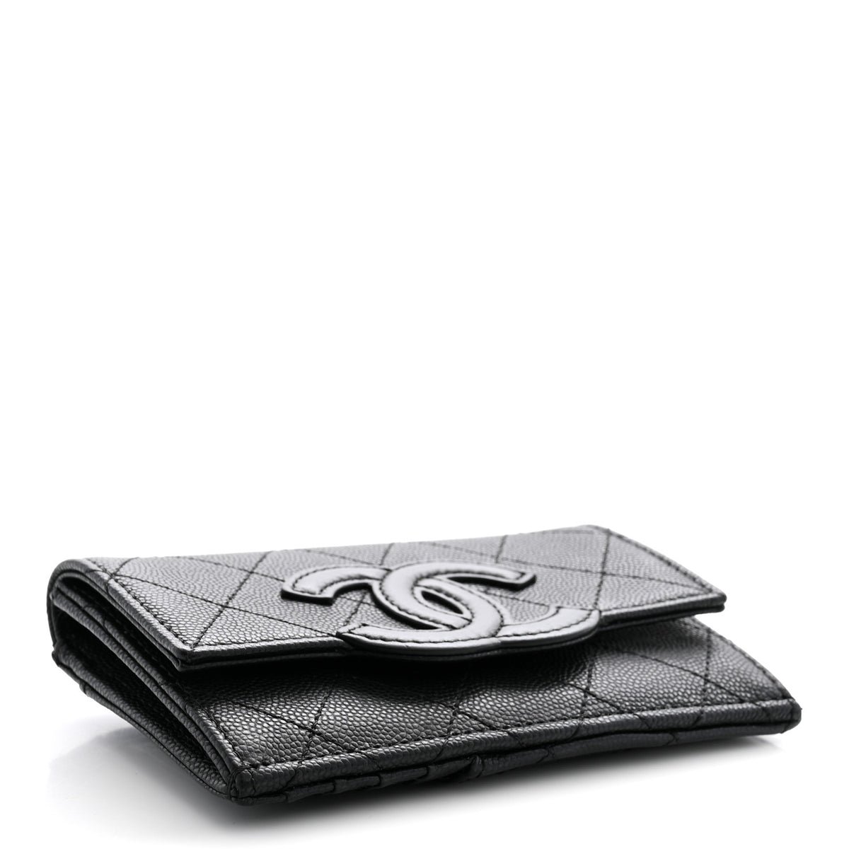 Caviar Lambskin Quilted CC Flap Card Holder Black