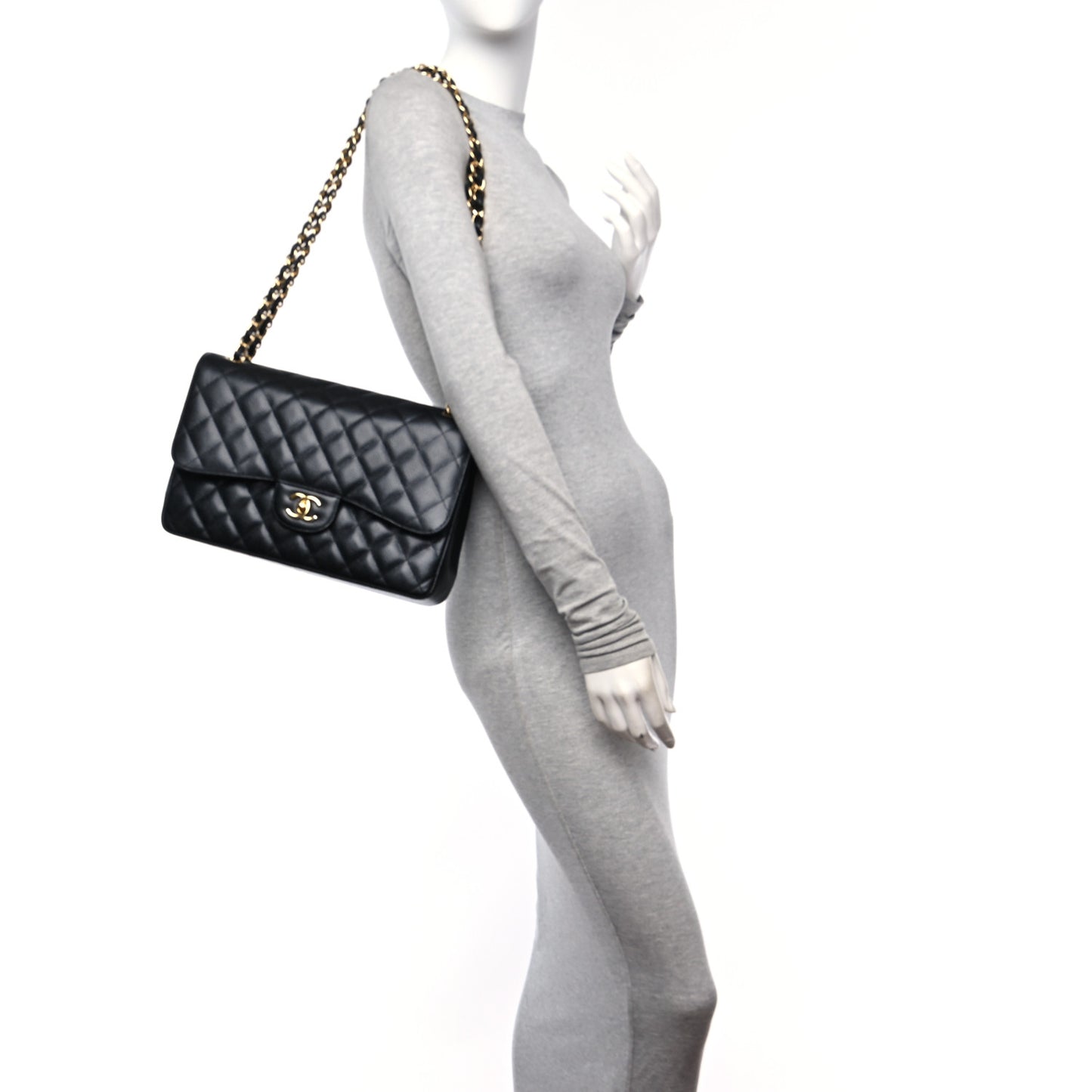 Caviar Quilted Jumbo Double Flap Black