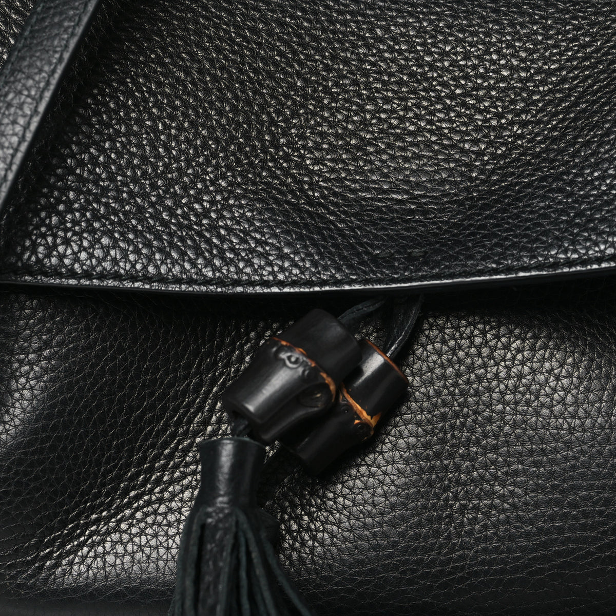 Gucci Pebbled Calfskin Medium Bamboo Daily Flap Shoulder Bag Black 7 of 12