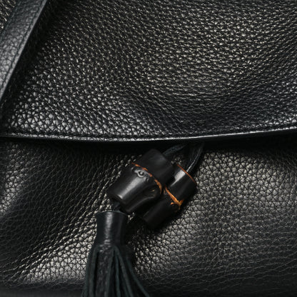 Gucci Pebbled Calfskin Medium Bamboo Daily Flap Shoulder Bag Black 7 of 12