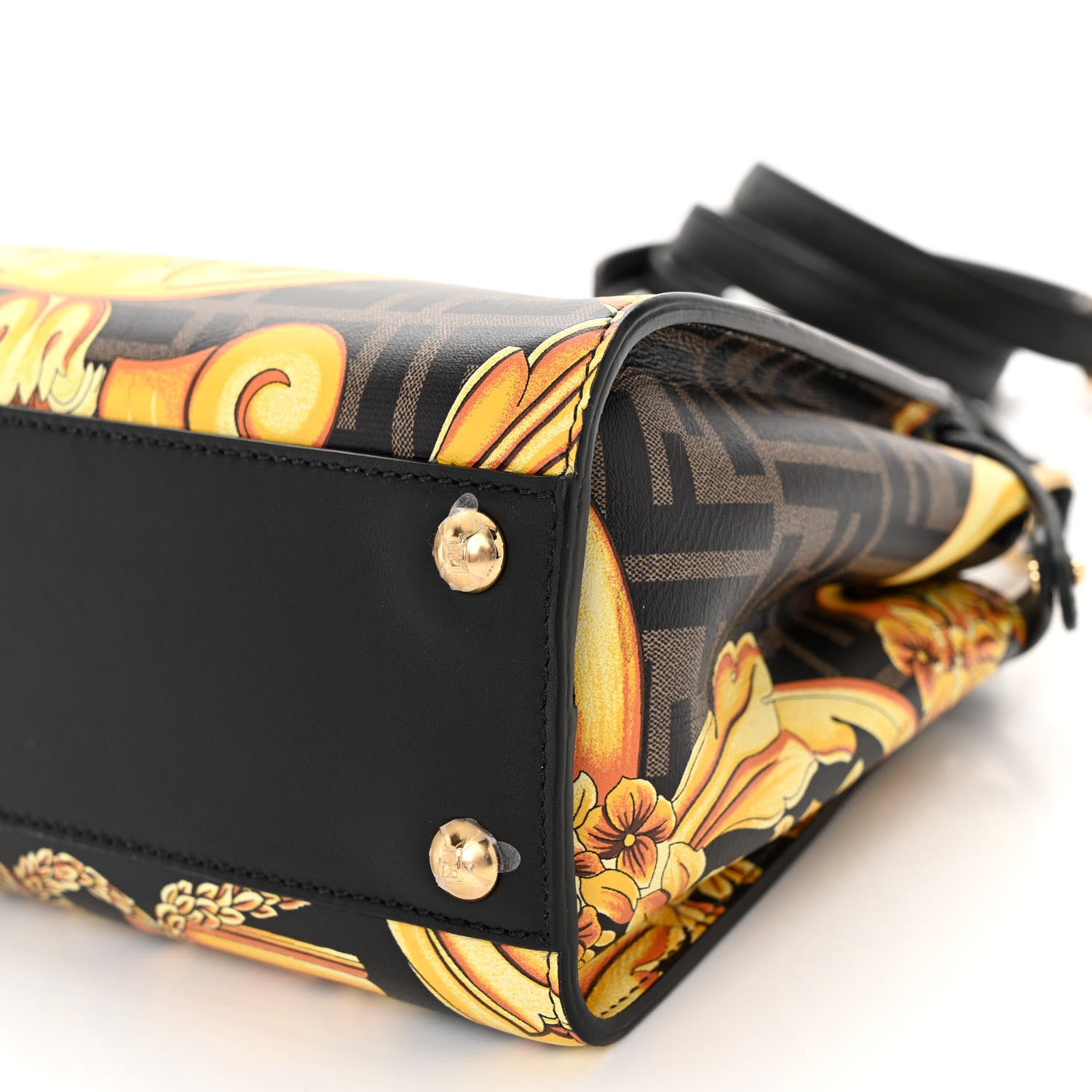 Fendi X VERSACE Vitello Seta Nappa Fendace FF Baroque Mini Peekaboo Iconic Satchel Tobacco Black Gold 9 of 9