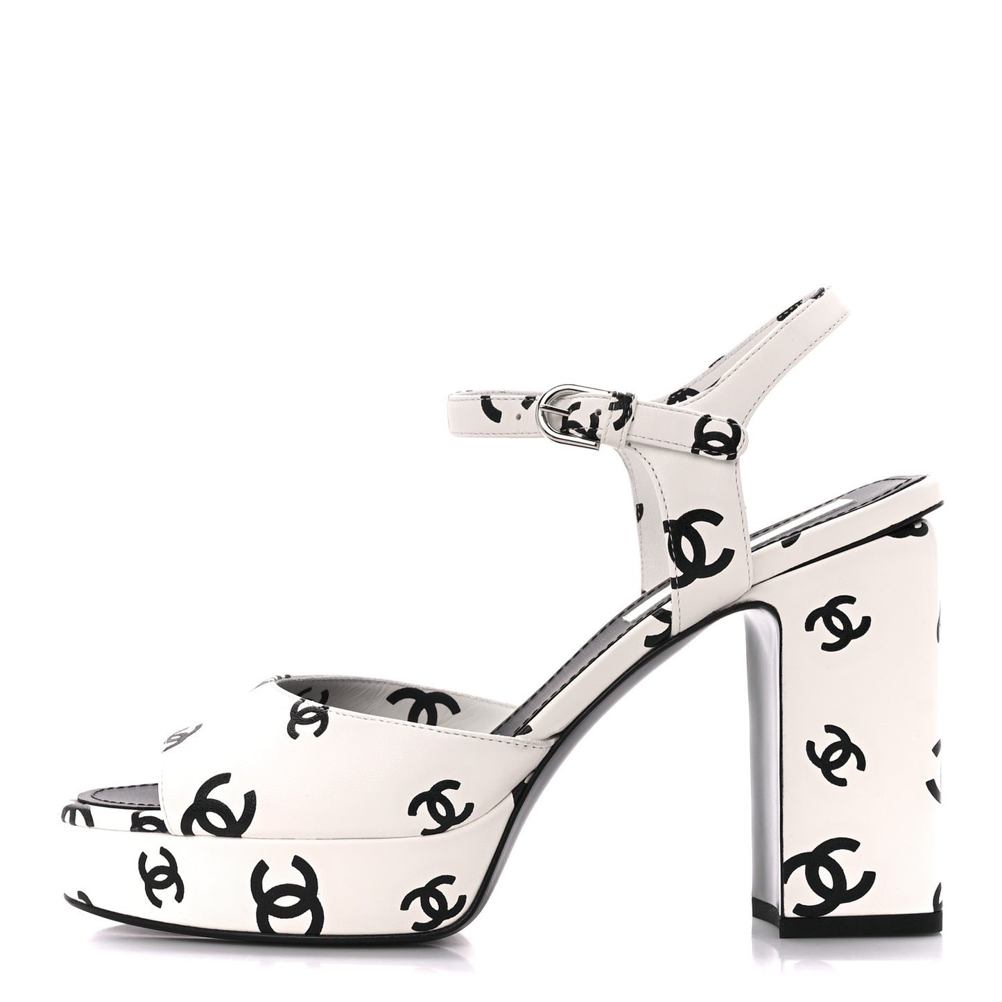 Printed Lambskin Coco Beach Platform Sandals 39 White Black