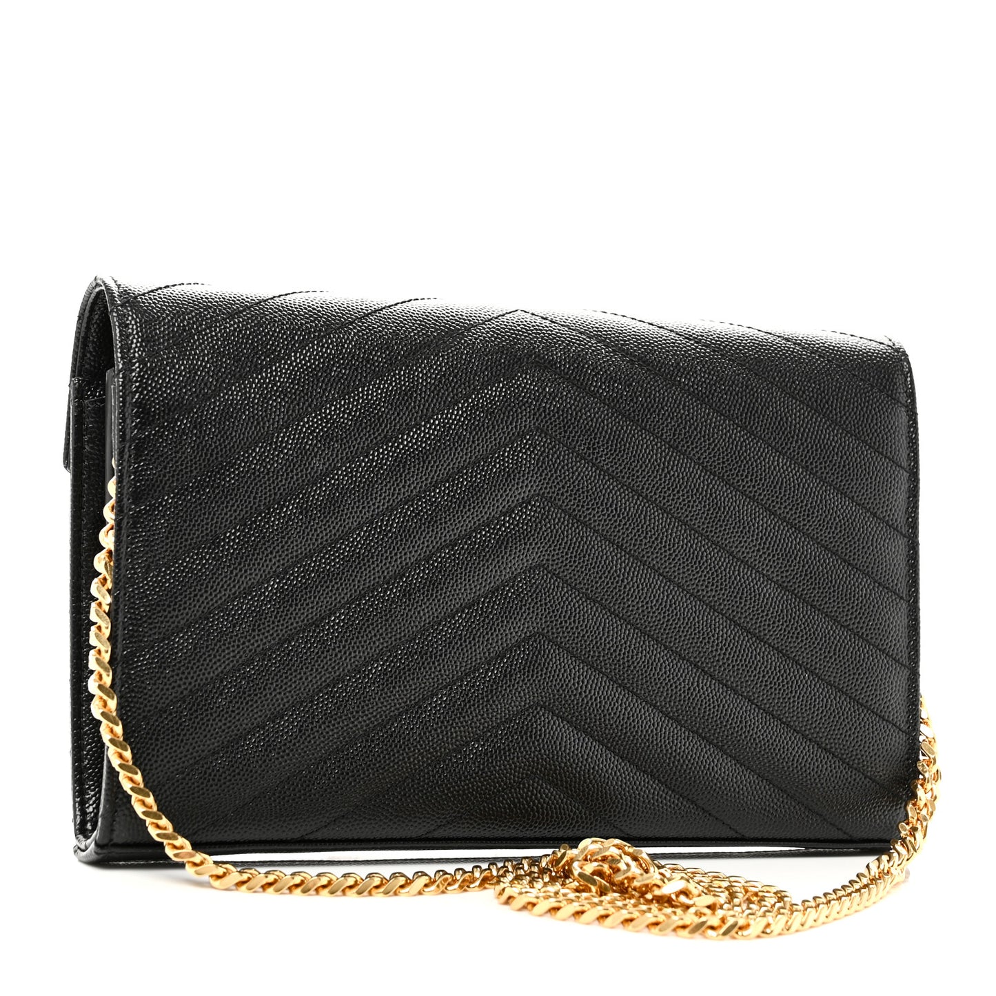 Grain De Poudre Matelasse Chevron Monogram Chain Wallet Black