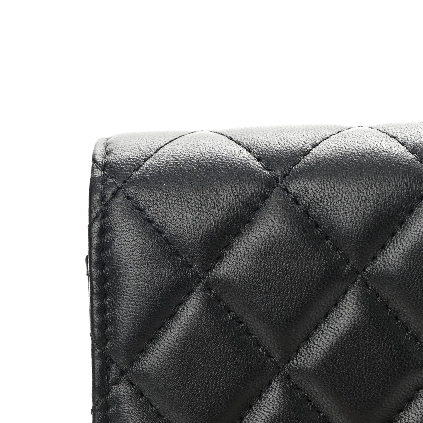 Lambskin Pearl Crush Quilted Flap Phone Holder With Chain Black