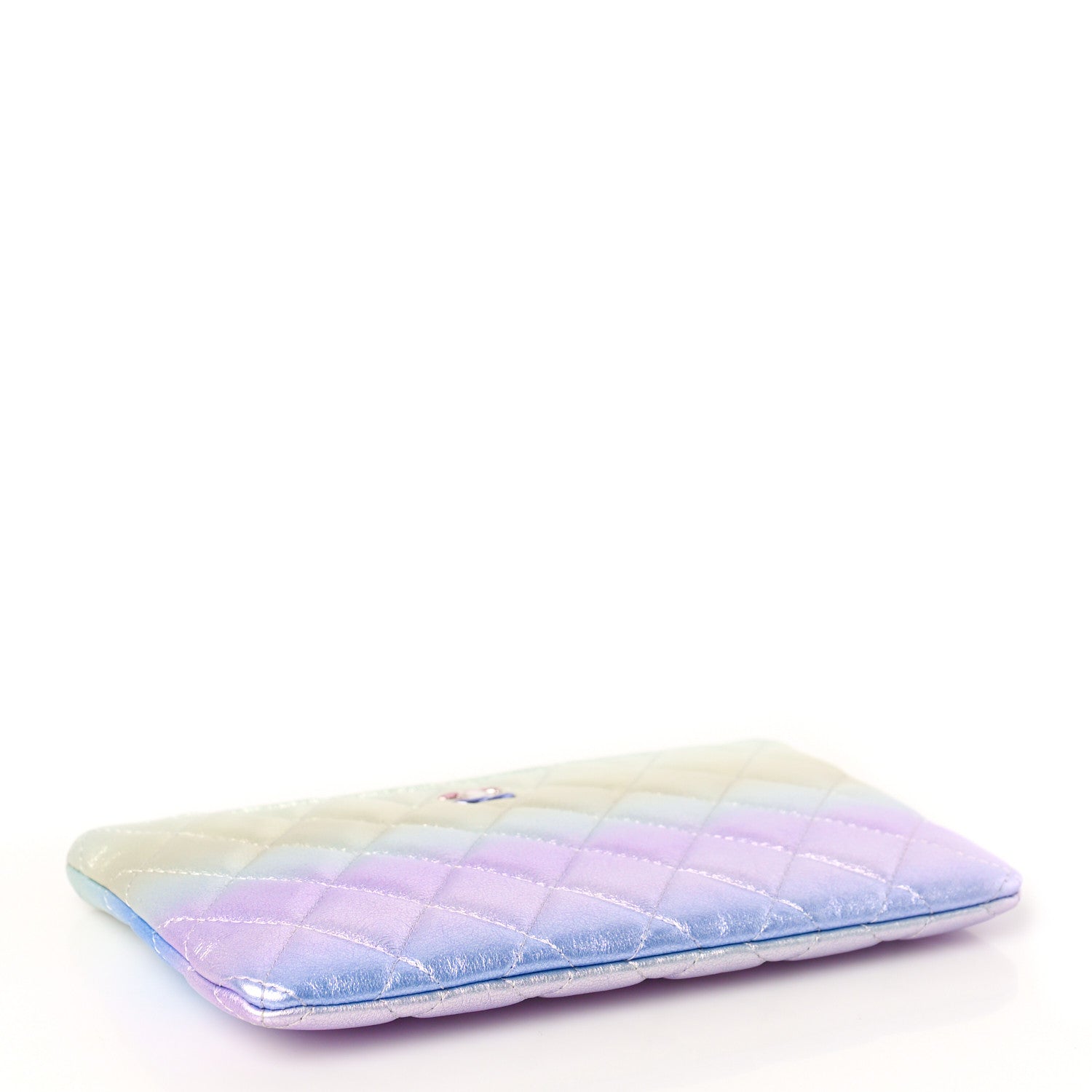 Chanel Gradient Metallic Calfskin Quilted Cosmetic Case Silver Blue Yellow Purple 4 of 9