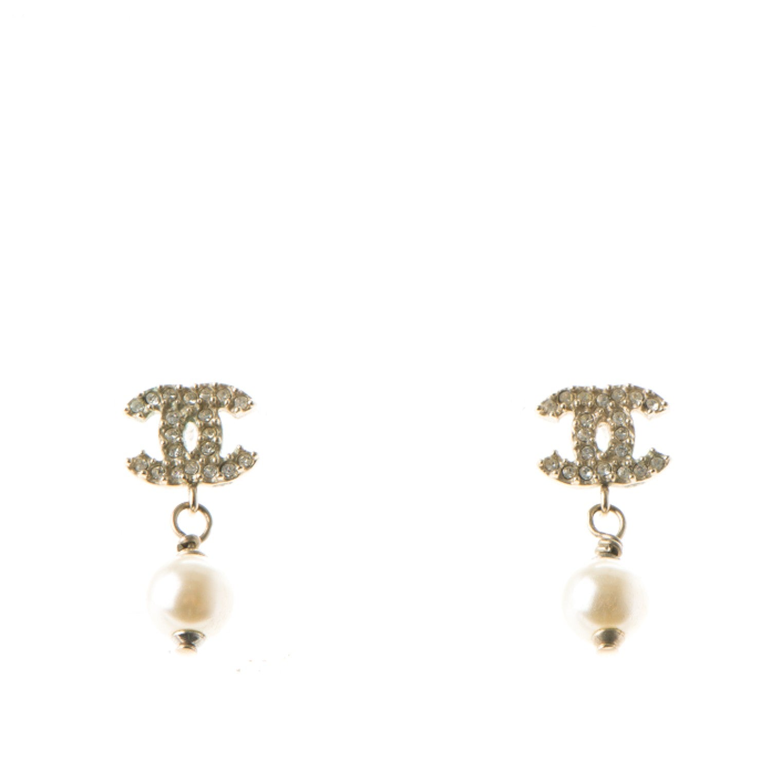 Chanel Crystal Pearl CC Drop Earrings Gold 1 of 5