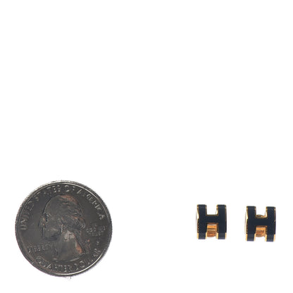 Hermes Gold Lacquered Pop H Earrings Bleu Fonce 2 of 4