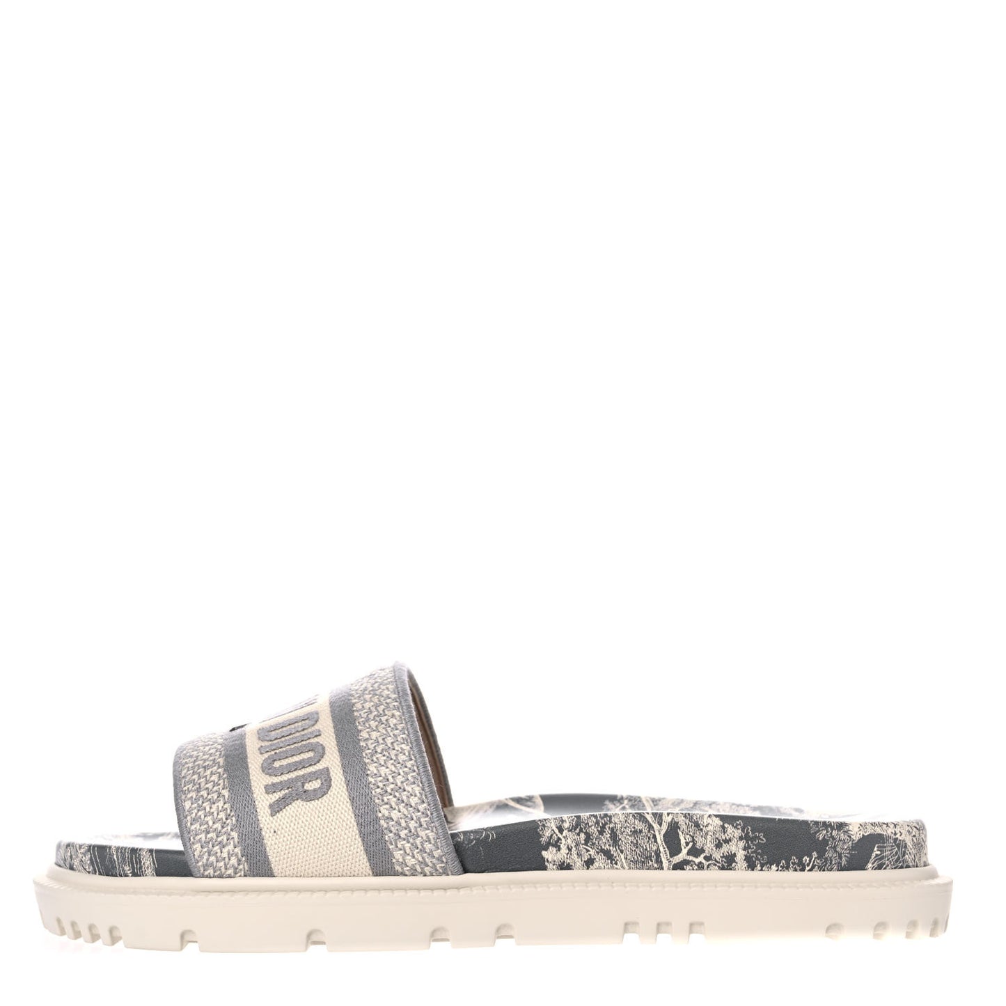 Canvas Toile de Jouy Embroidered Dway 10mm Slide Sandals 39.5 Off White Grey