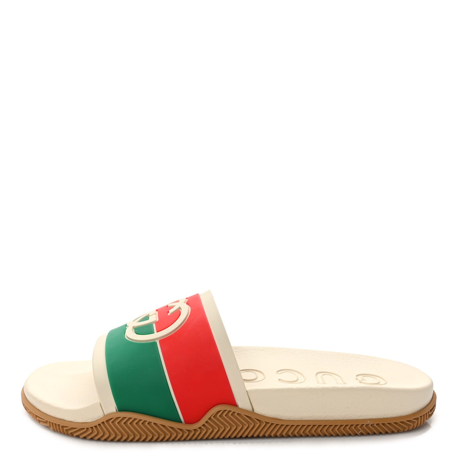 Gucci Rubber Web Womens Interlocking G Slide Sandals 41 Mystic White Green Red 1 of 7