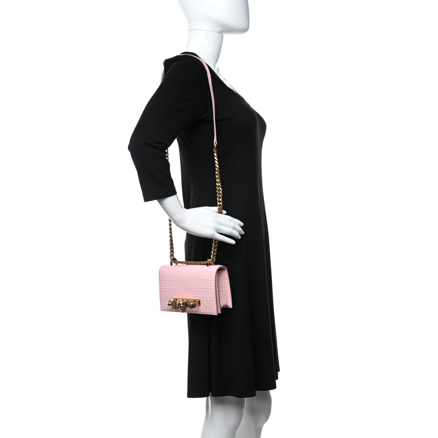Shiny Crocodile Embossed Jeweled Satchel Pink