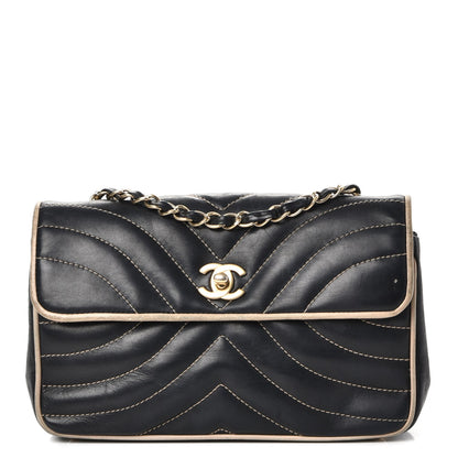 Chanel Lambskin Small Chevron Flap Black Beige 1 of 16