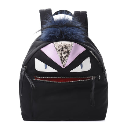 Fendi Nylon Vitello Fox Goat Fur Monster Eyes Backpack Black Multicolor Sky 1 of 11