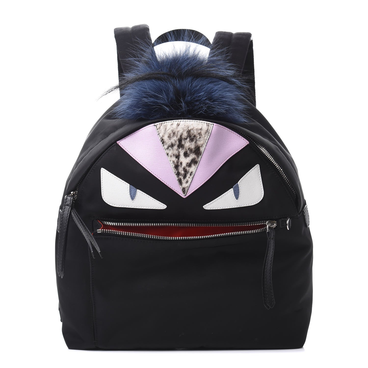 Fendi Nylon Vitello Fox Goat Fur Monster Eyes Backpack Black Multicolor Sky 1 of 12