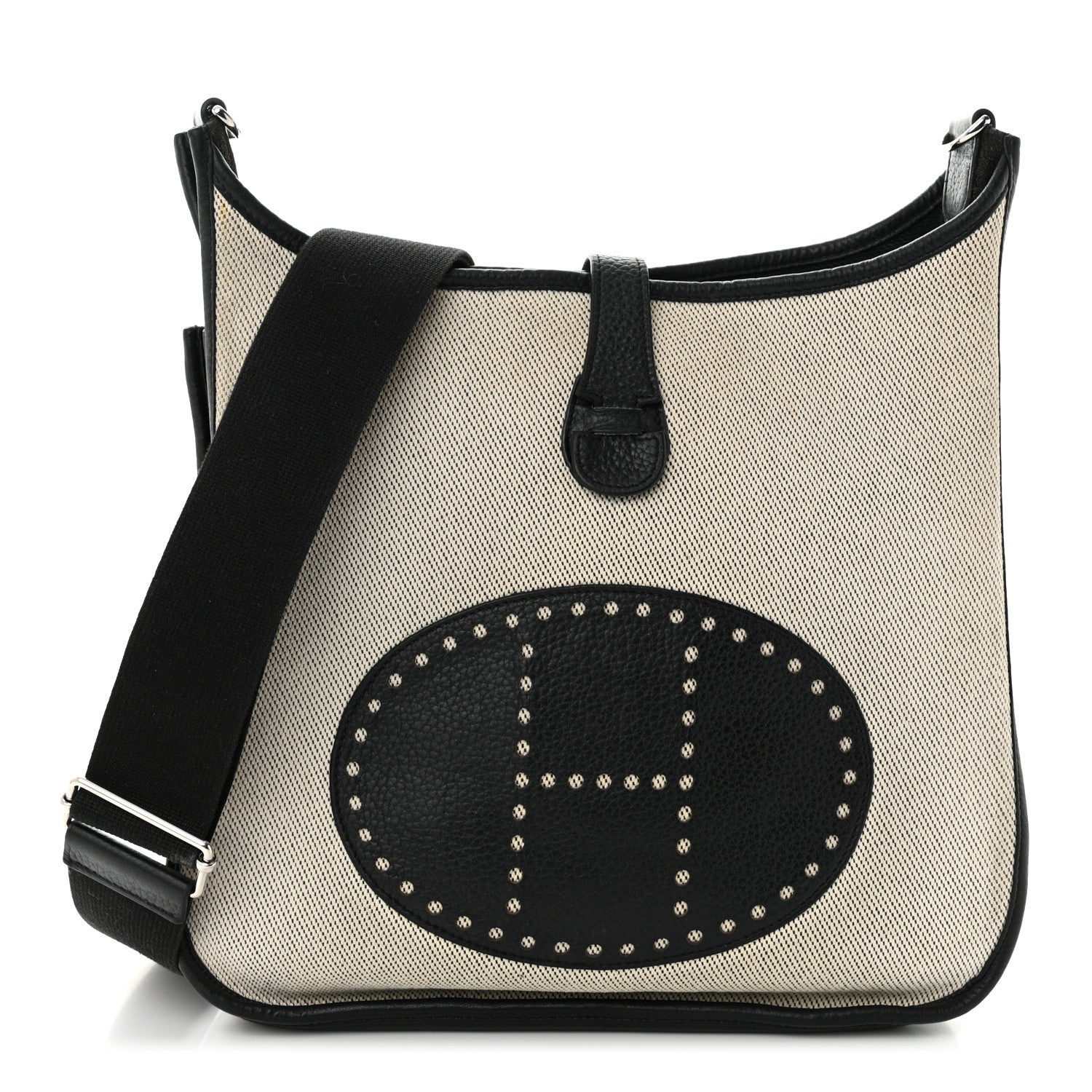 Hermes Toile Taurillon Clemence Evelyne III GM Ecru Black 1 of 11