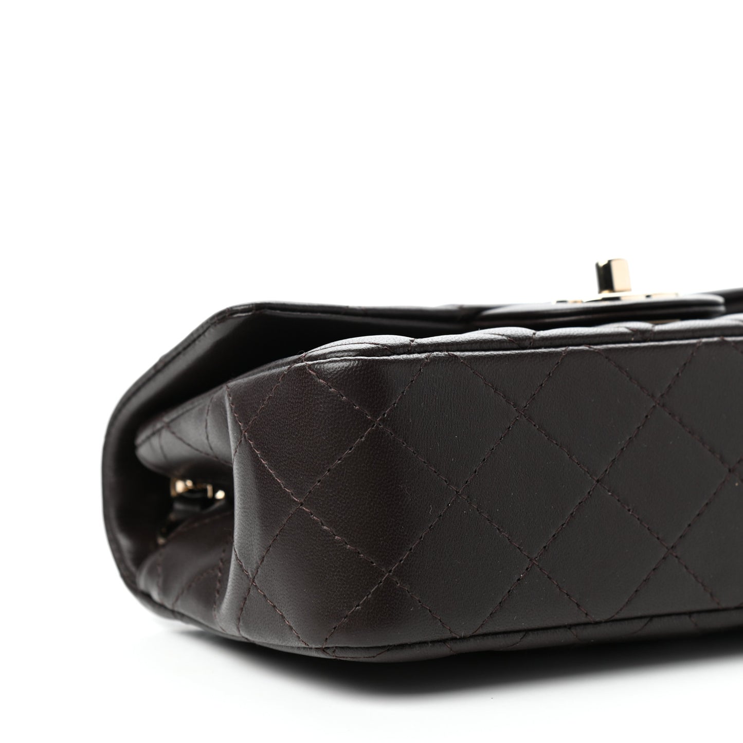 Lambskin Quilted Mini Rectangular Flap Dark Brown