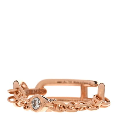 Hermes 18K Rose Gold Diamond PM Chaine d'Ancre Chaos Ring 52 6 1 of 5