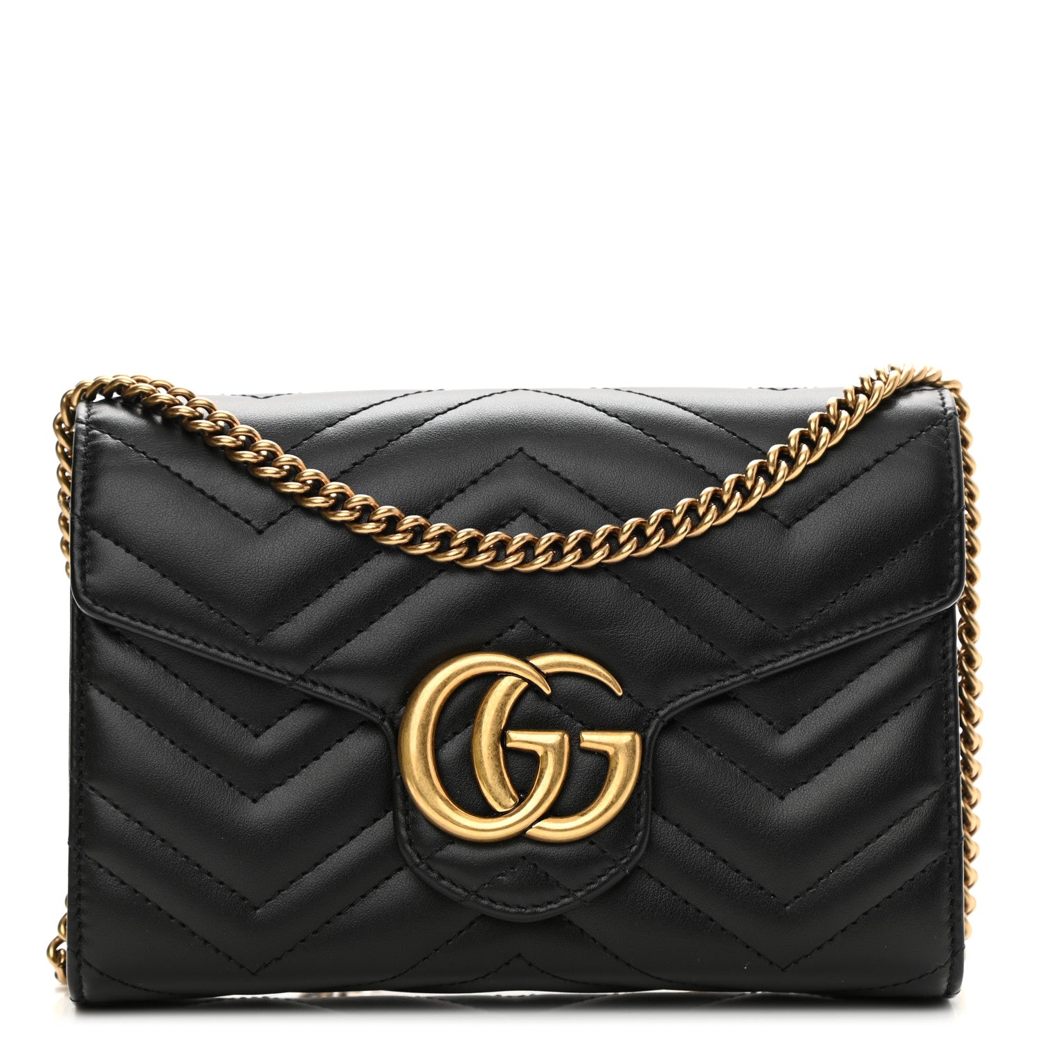 Gucci Calfskin Matelasse GG Marmont Chain Wallet Black 1 of 9
