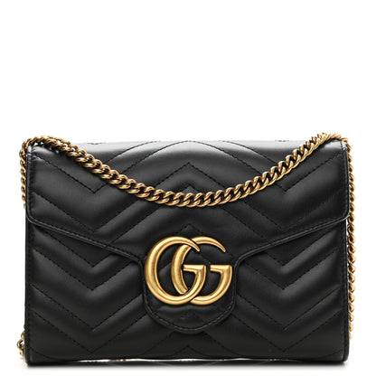 Gucci Calfskin Matelasse GG Marmont Chain Wallet Black 1 of 9