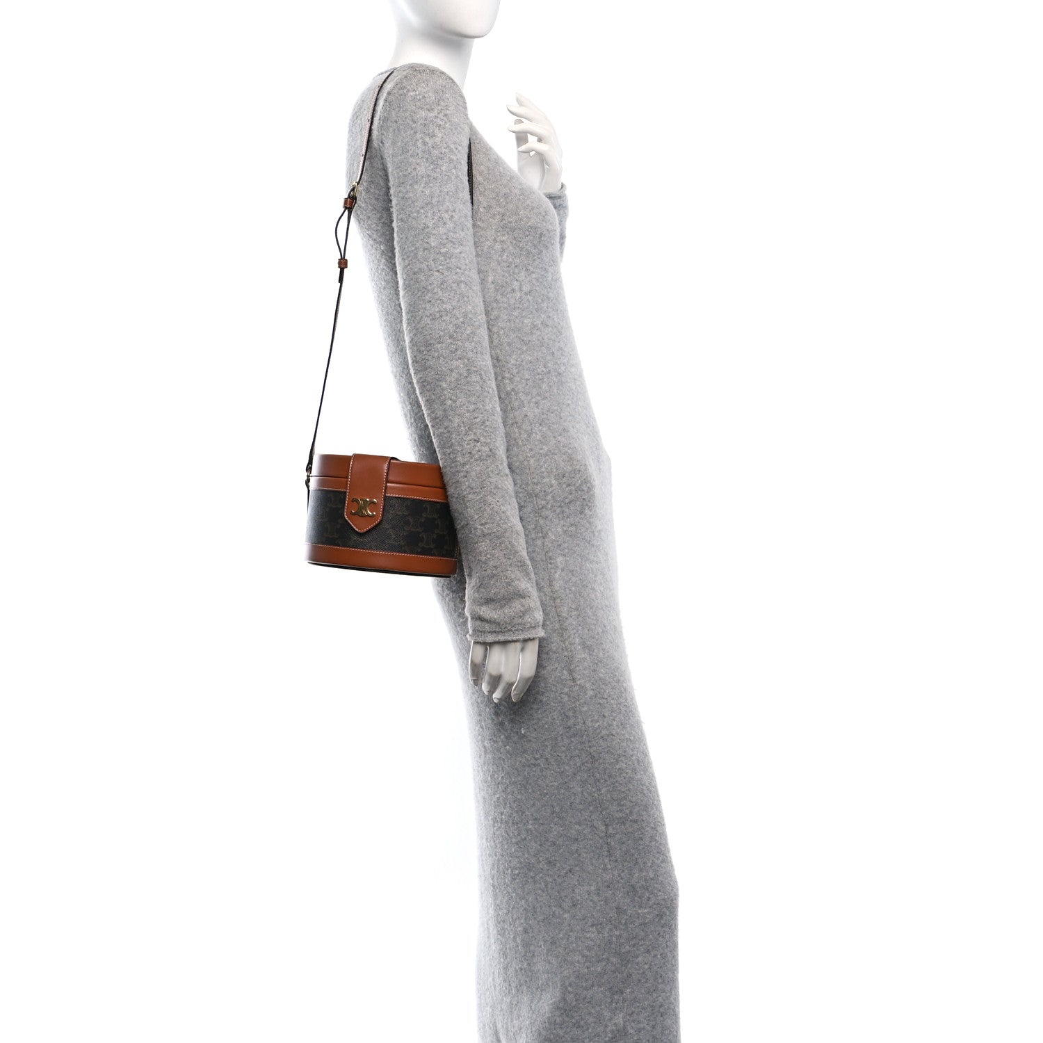 Celine Calfskin Triomphe Canvas Medium Tambour Bag Tan 2 of 10
