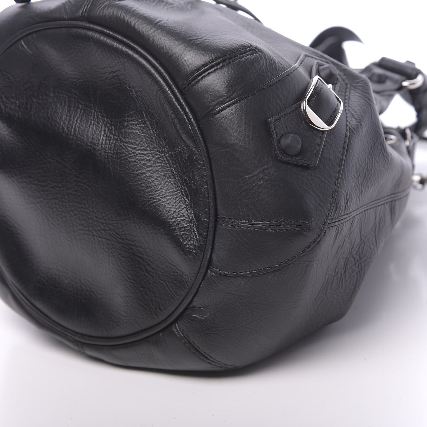 Matte Goatskin Rubber Covered Classic Hardware Mini Pompon Black
