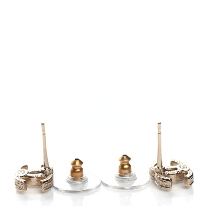 Chanel Pearl Crystal CC Charms Stud Earrings Light Gold 3 of 4