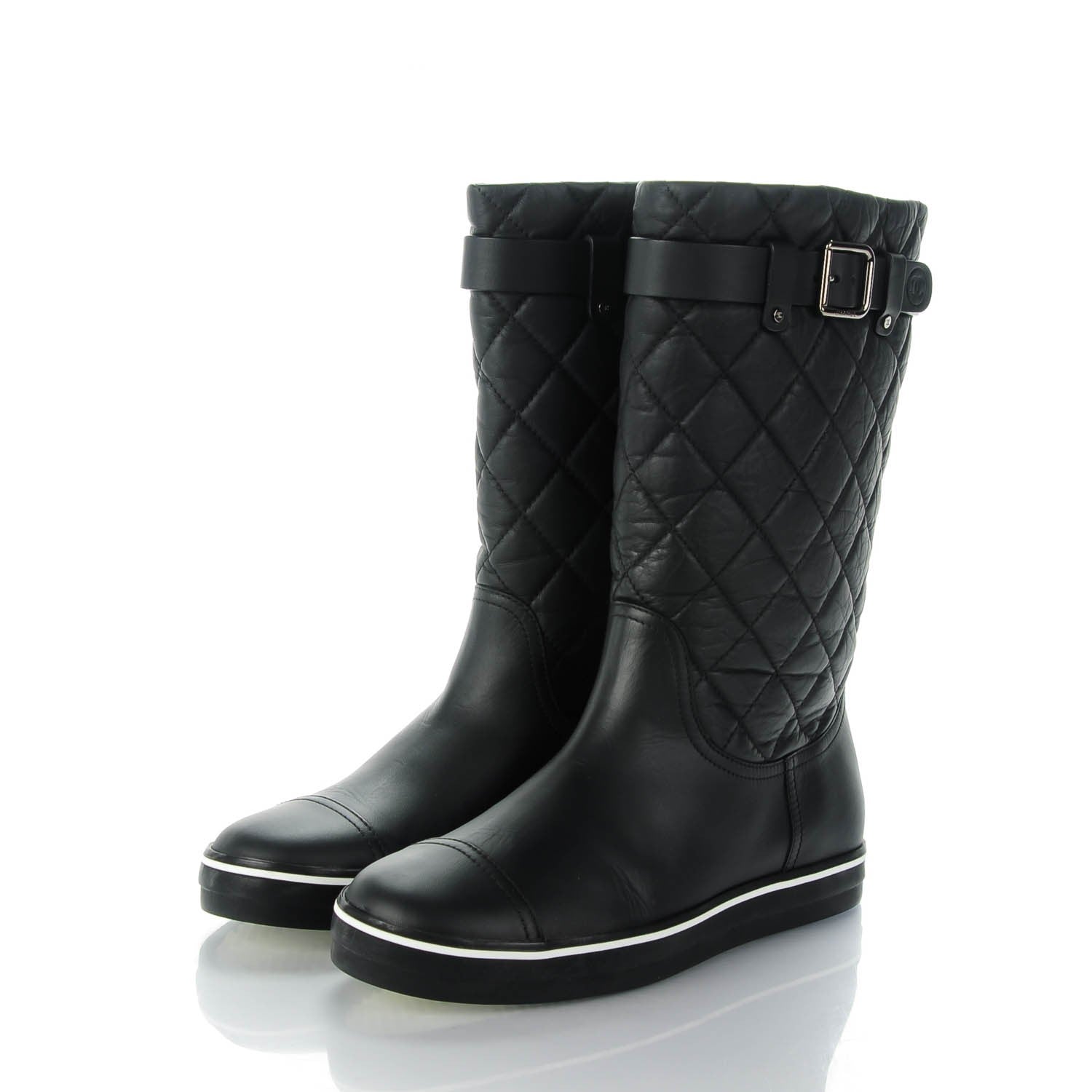 Chanel Aged Calfskin Quilted Boots 38.5 Black 3 of 7