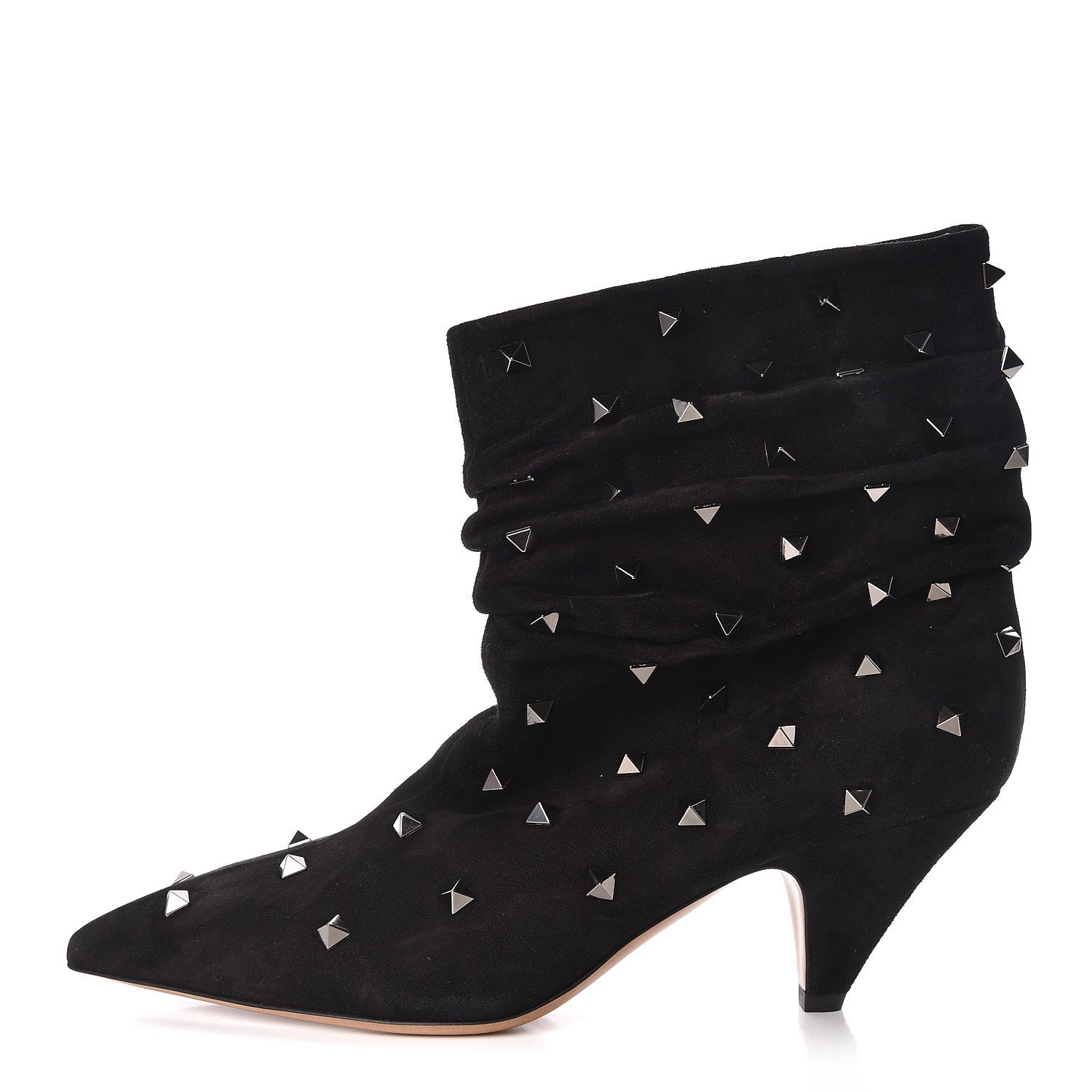 Valentino Garavani Suede Rockstud Scrunch Ankle Booties 41 Black 1 of 8