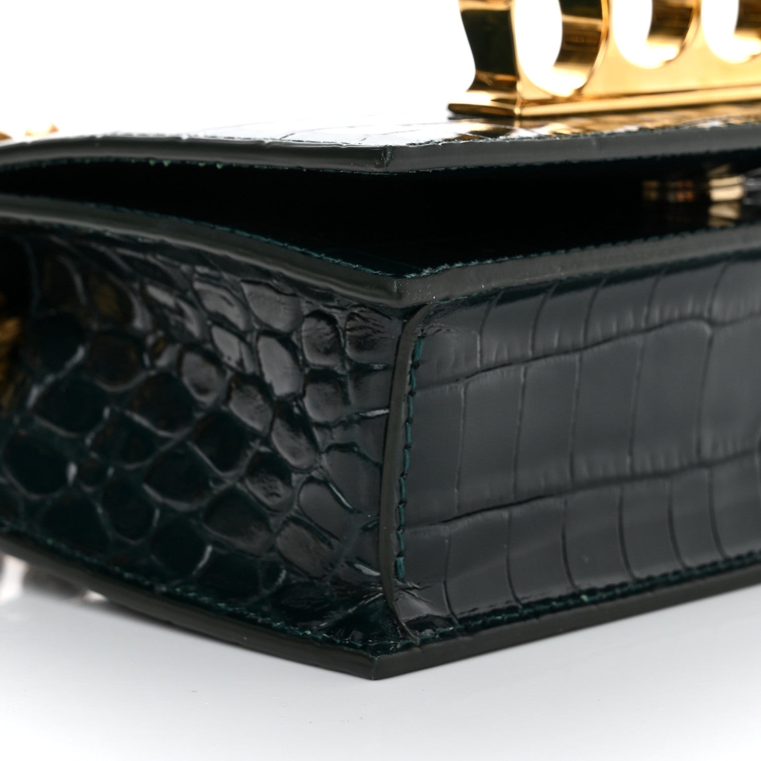 Alexander McQueen Calfskin Crocodile Embossed Knuckle Shoulder Bag Emerald 9 of 10