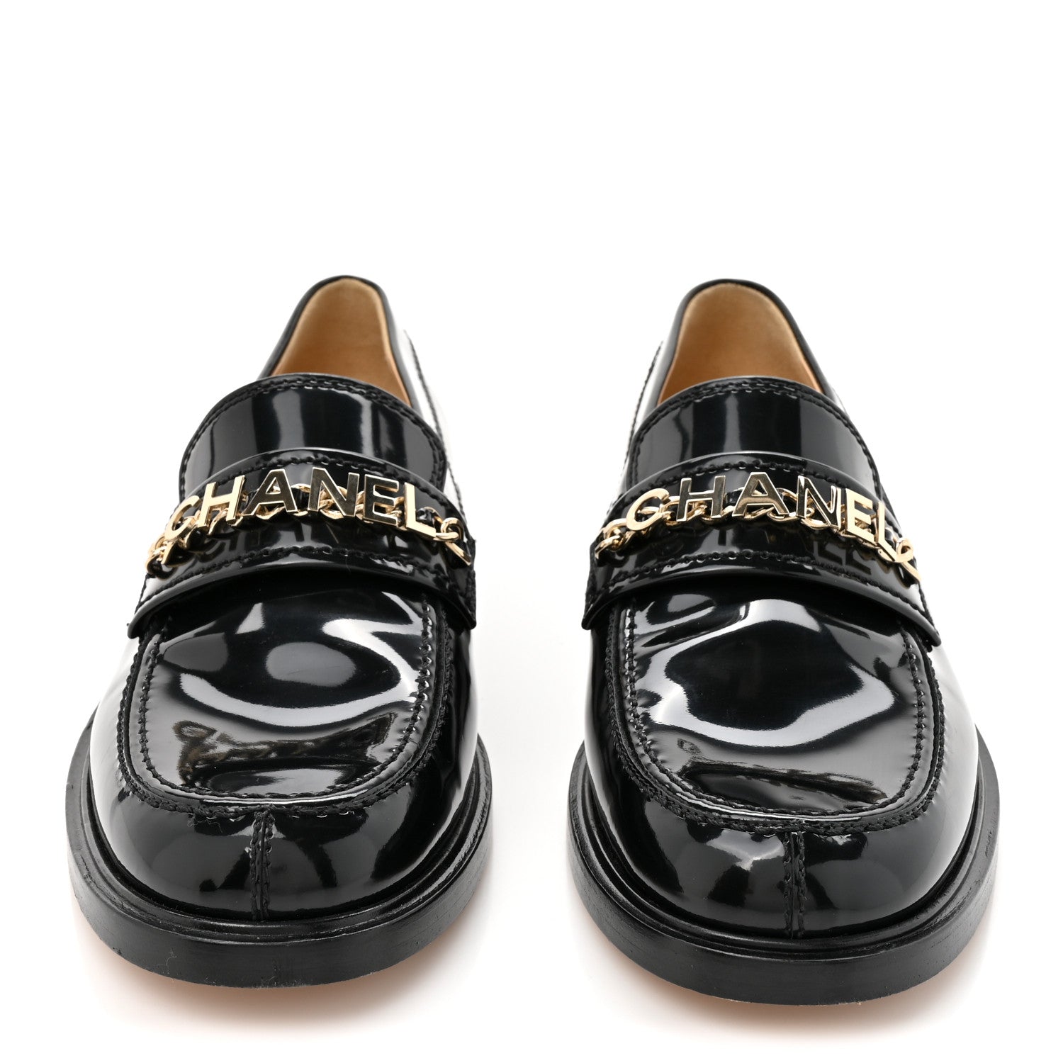 Chanel Shiny Calfskin Logo Loafers 39 Black 3 of 9