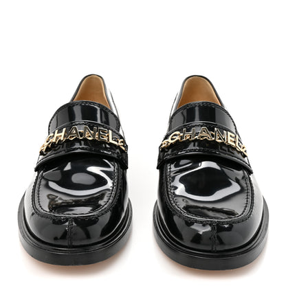 Chanel Shiny Calfskin Logo Loafers 39 Black 3 of 9
