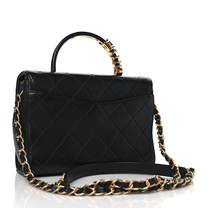 Chanel Lambskin Stitched Pearl Logo Top Handle Flap Black 3 of 10