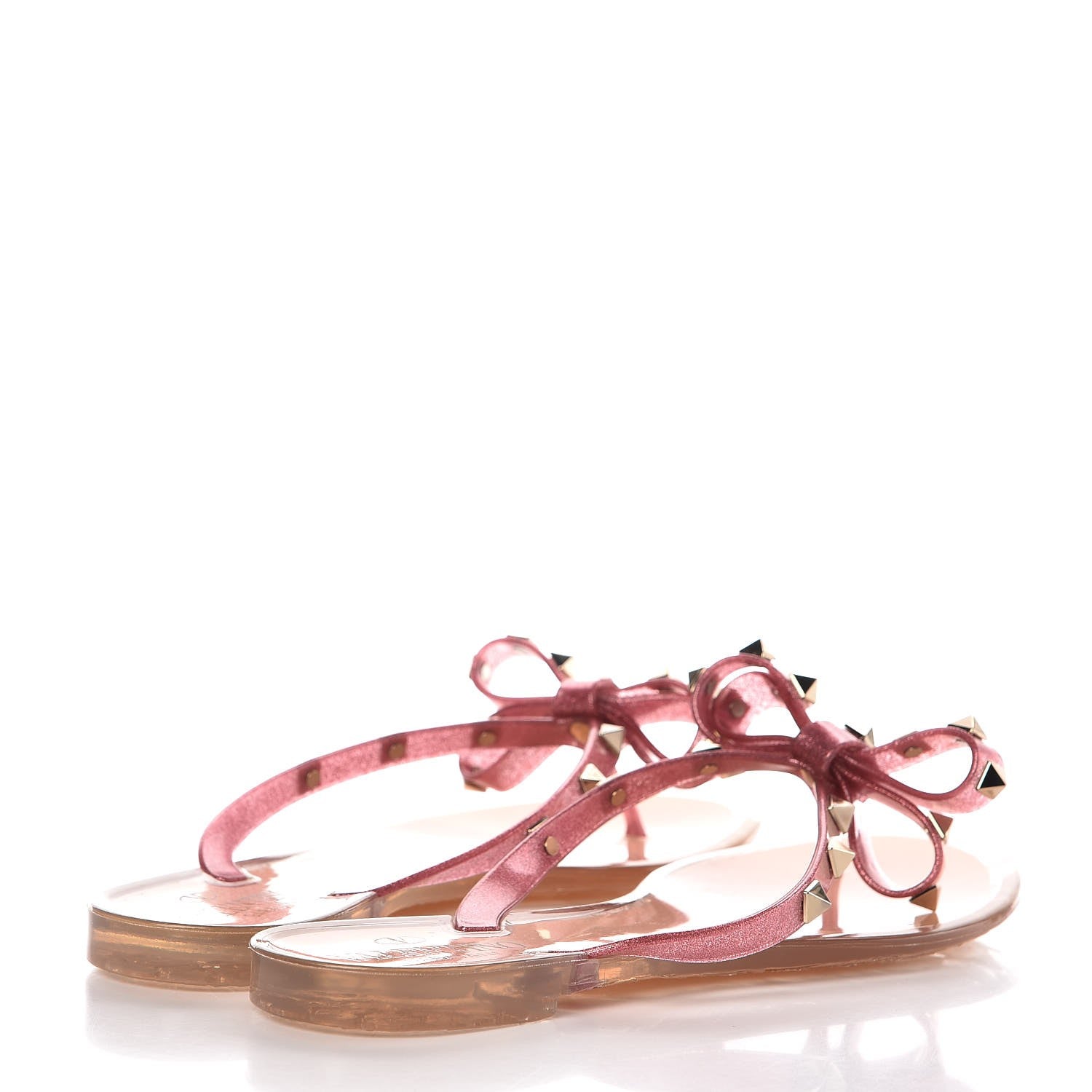 Valentino Garavani PVC Jelly Glitter Rockstud Bow Thong Sandals 37 Pink 4 of 8