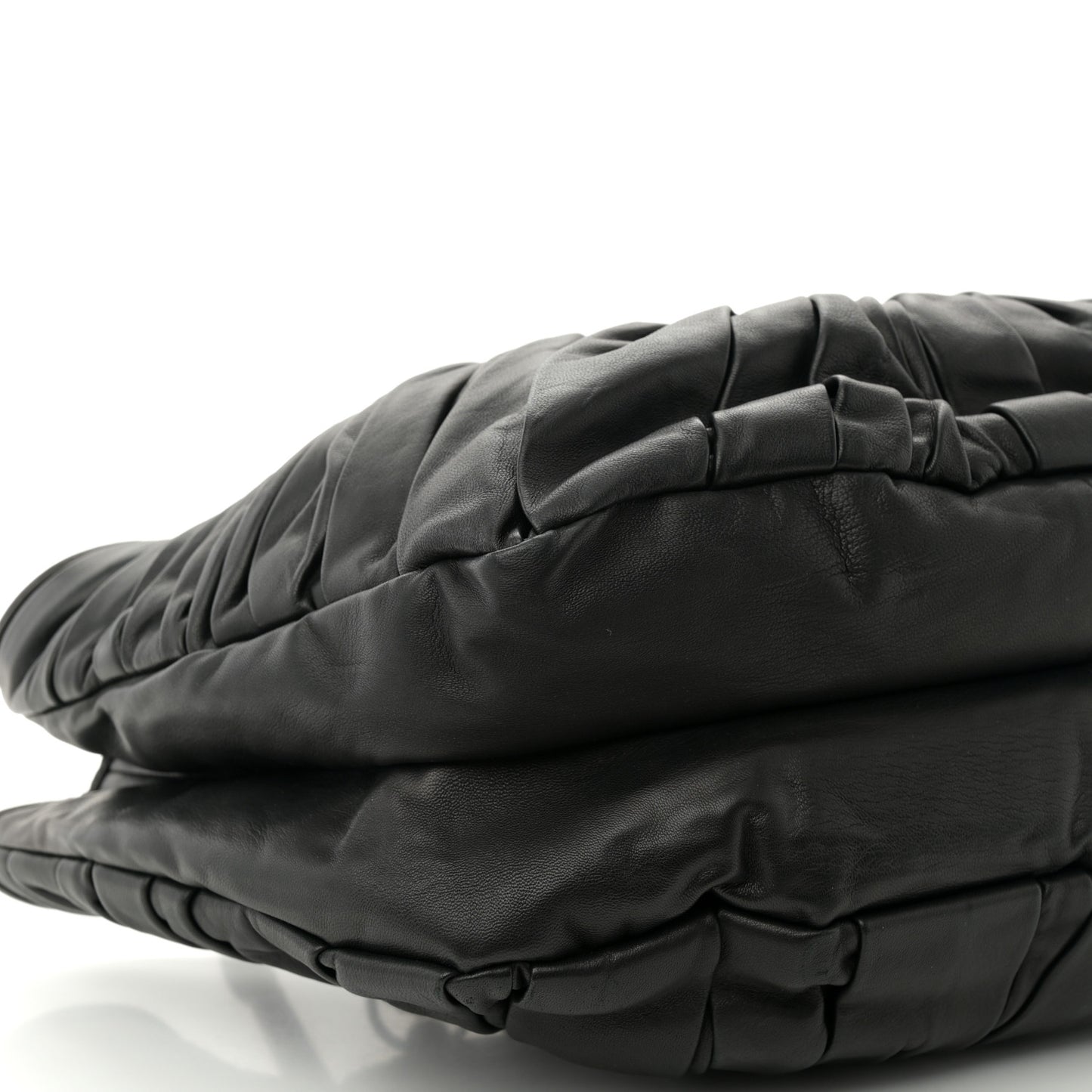 Lambskin Plisse Pleated Basket Tote Bag Black