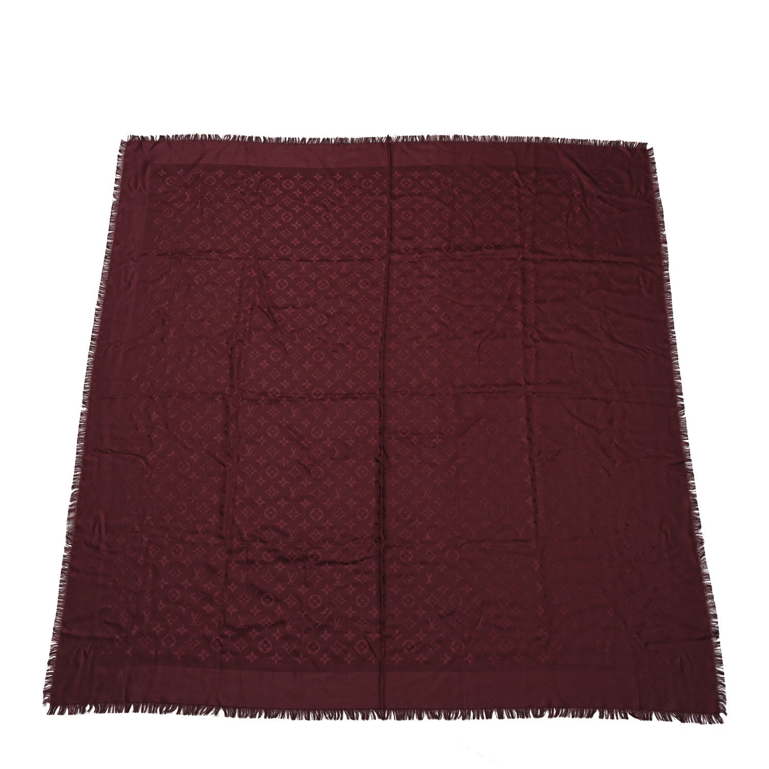 Louis Vuitton Silk Wool Monogram Shawl Wine Red 1 of 4