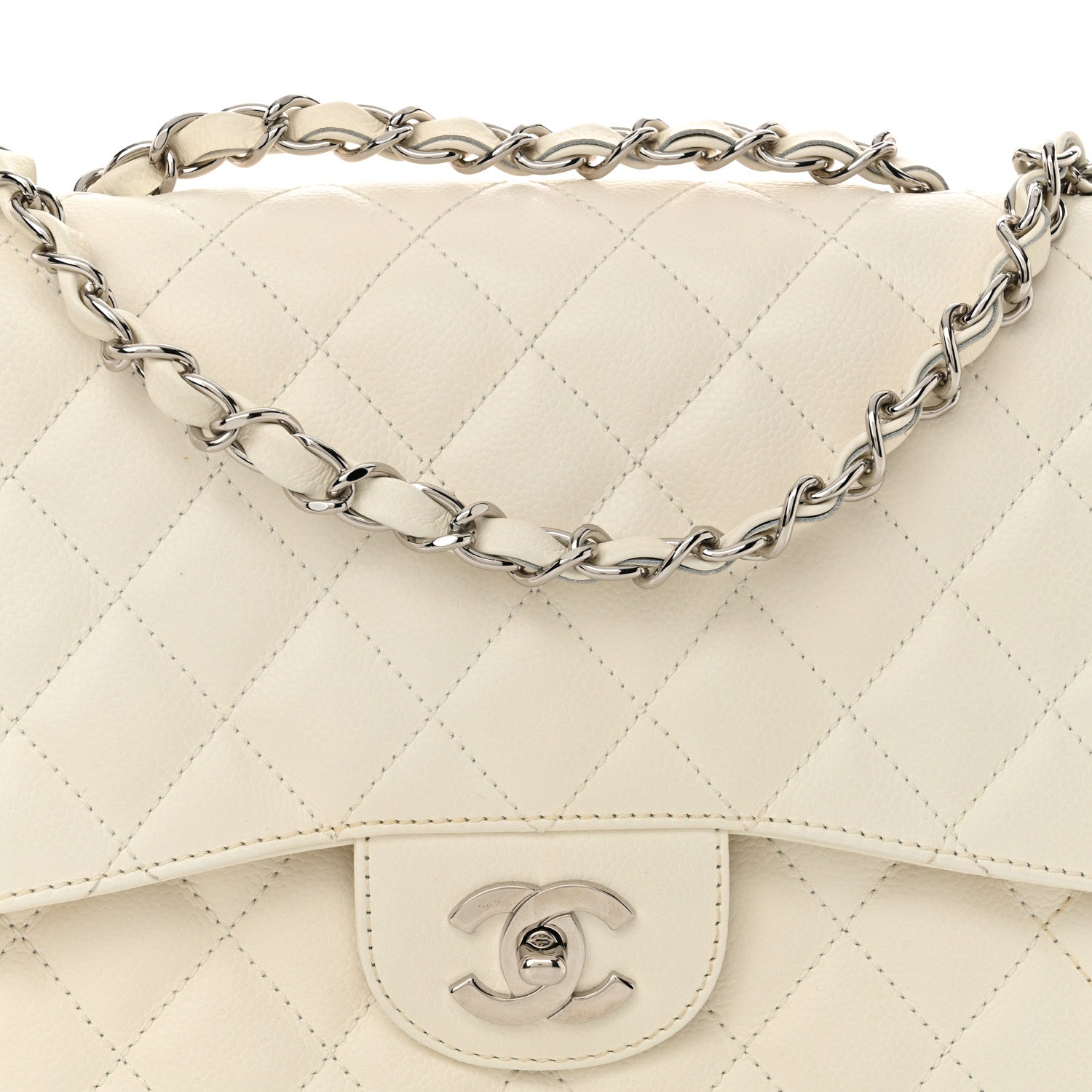 Chanel Caviar Quilted Jumbo Single Flap White 8 of 14