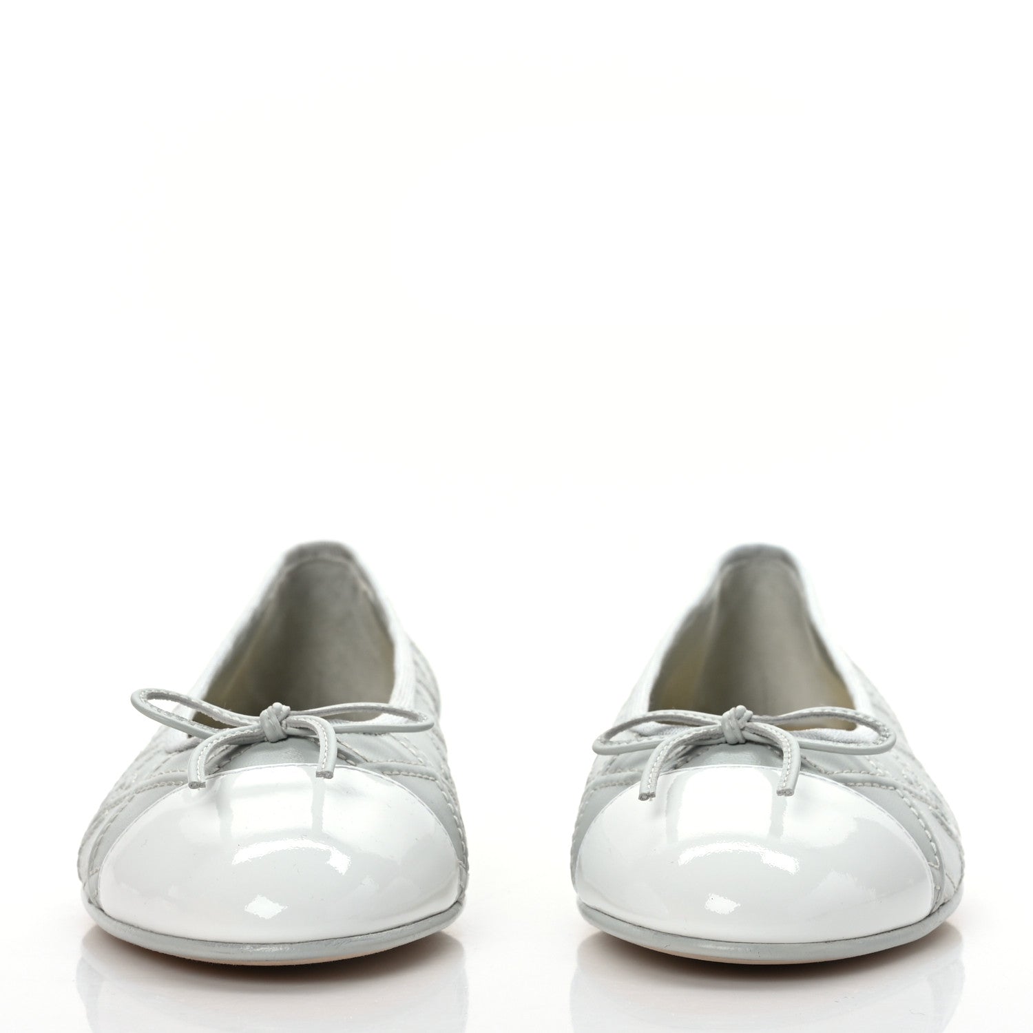 Chanel Lambskin Patent Double Stitched CC Cap Toe Ballerina Flats 37.5 Grey 2 of 8