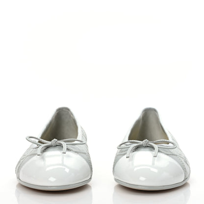 Chanel Lambskin Patent Double Stitched CC Cap Toe Ballerina Flats 37.5 Grey 2 of 8