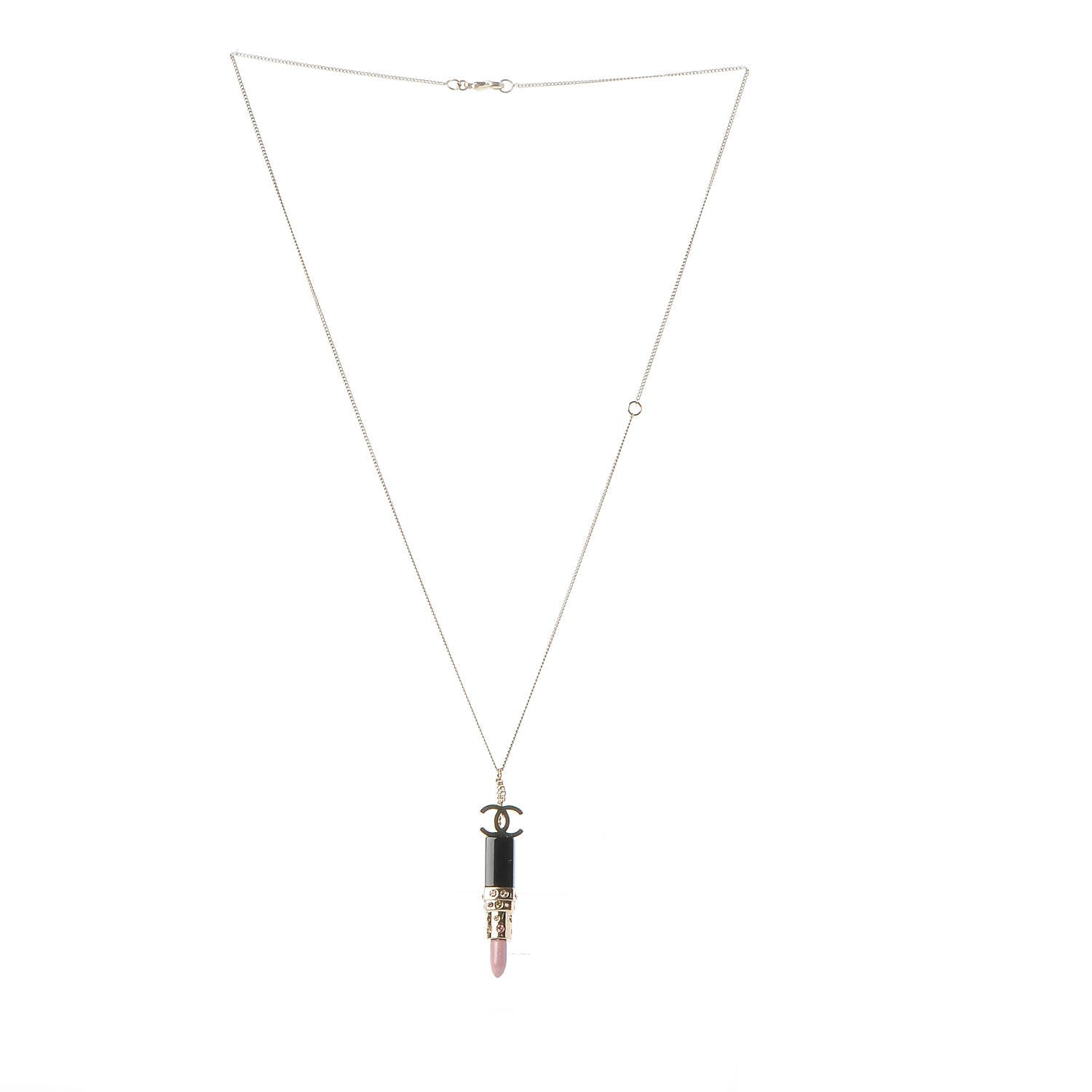 Chanel Resin Crystal Lipstick CC Necklace Gold 3 of 4