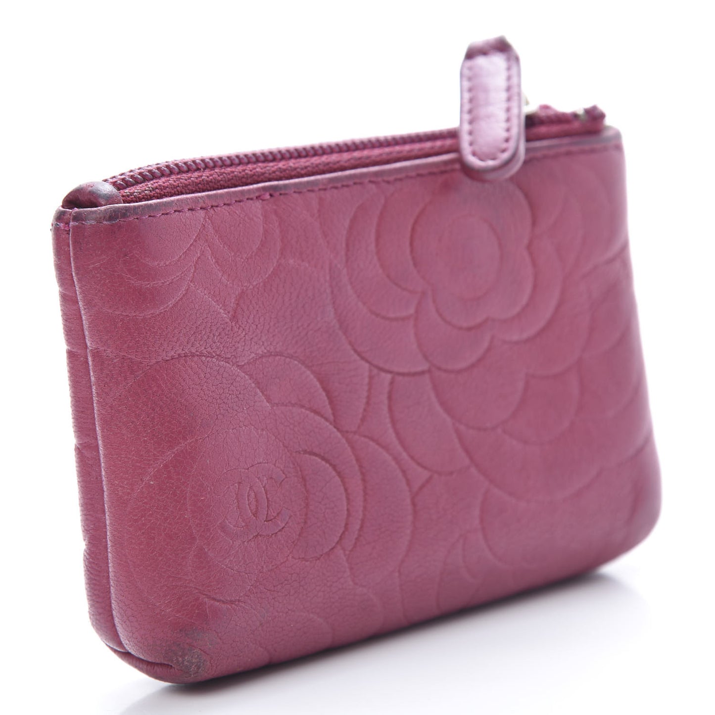 Lambskin Camellia Embossed Key Holder Case Fuchsia